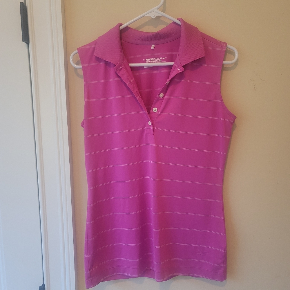 Nike Fushcia Pink White Stripe Sleeveless Activewear Tank Top